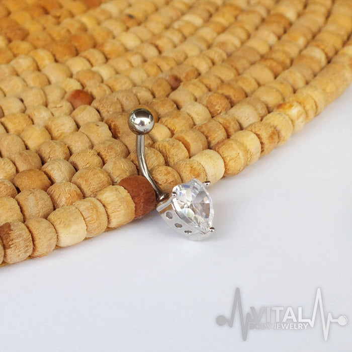Heart Shape Gem Belly Ring, 316L Surgical Steel, Cubic Zirconia Gems, Externally Threaded