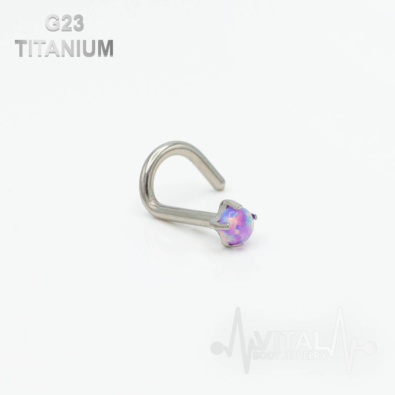 18G and 20G G23 titanium corkscrew nose ring with 2.5mm opal stud for secure and comfortable wear