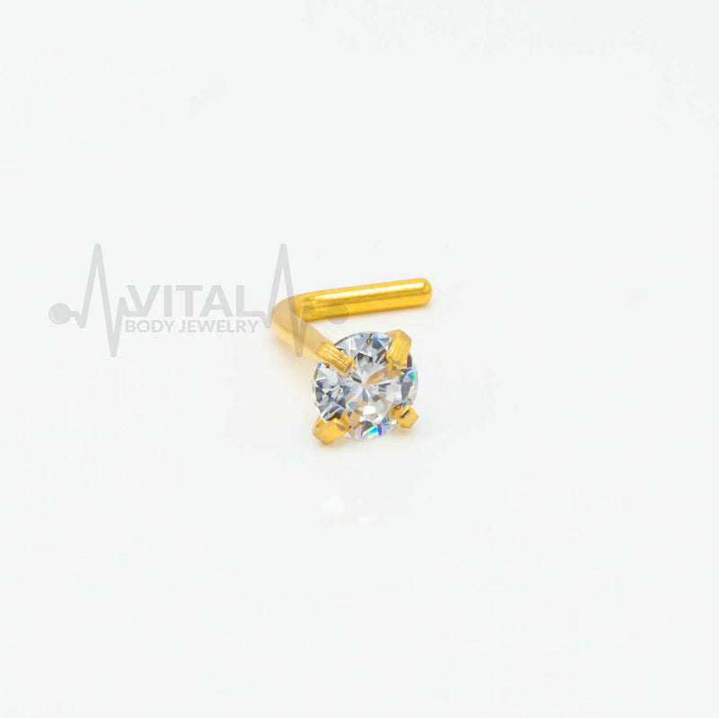 20G surgical steel L-bend nose stud with 3mm cubic zirconia gem for a sparkling and secure fit