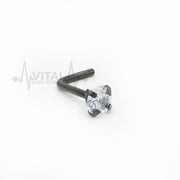 20G L Shaped Nose Stud with Colorful Gems, 3mm Cubic Zirconia Clear Gem, Surgical Steel