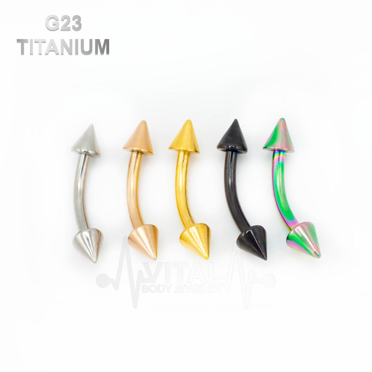 Titanium Gold Spike Eyebrow Piercings - Curved Barbell Spikes