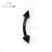 16G G23 titanium curved eyebrow ring with spike ends, PVD coated in multiple colors for a bold, edgy look