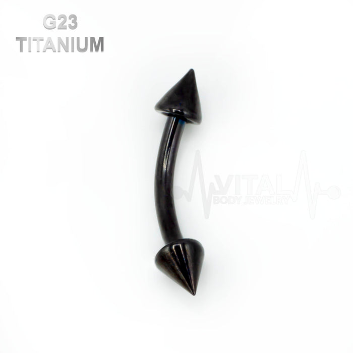 16G G23 Titanium Eyebrow Ring, Curbed Barbell with Spike Ends - Multiple Colors, Gold, Rose Gold, Black, Silver and Rainbow