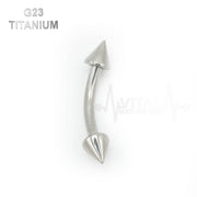16G G23 Titanium Eyebrow Ring, Curbed Barbell with Spike Ends - Multiple Colors, Gold, Rose Gold, Black, Silver and Rainbow