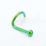 18G surgical steel corkscrew nose ring featuring a multicolor design for vibrant style and comfort