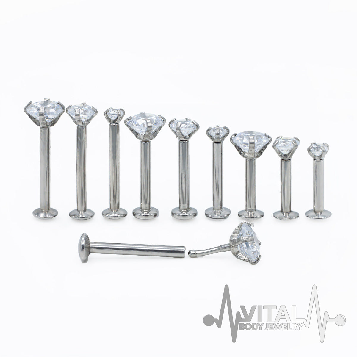 VFUN Lot De 6 Piercings Lèvre Nez 16G Acier Chirurgical Avec Diamant CZ - 6mm 8mm