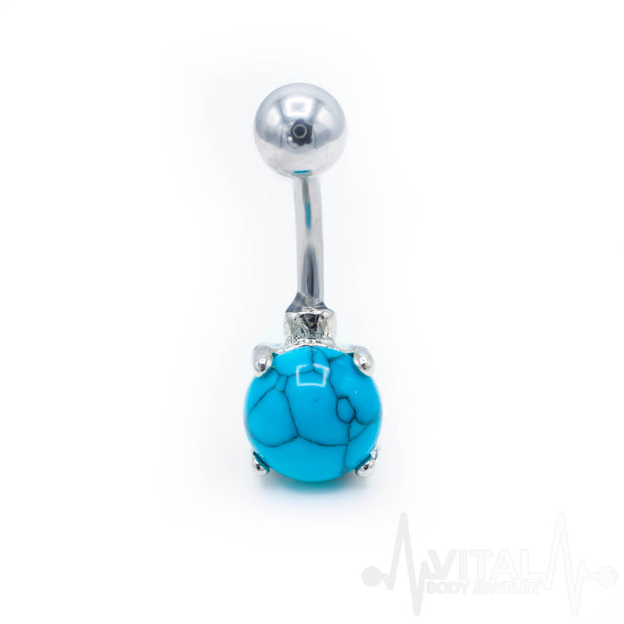 14G Turquoise and Howlite Stone Belly Button Ring, Surgical Steel, Externally Threaded