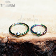 16G G23 Titanium Nose Ring, Gem Ball, PVD Coated, Captive Bead Ring, Earring, Tragus, & Cartilage