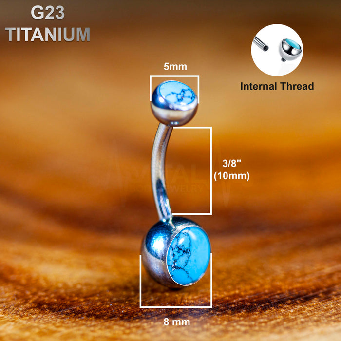 G23 Titanium Belly Button Ring, Top & Bottom Turquoise Stone , Internally Threaded