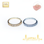 20G 14K gold bendable nose hoop ring with 10 CZ gems for a sparkling and comfortable fit