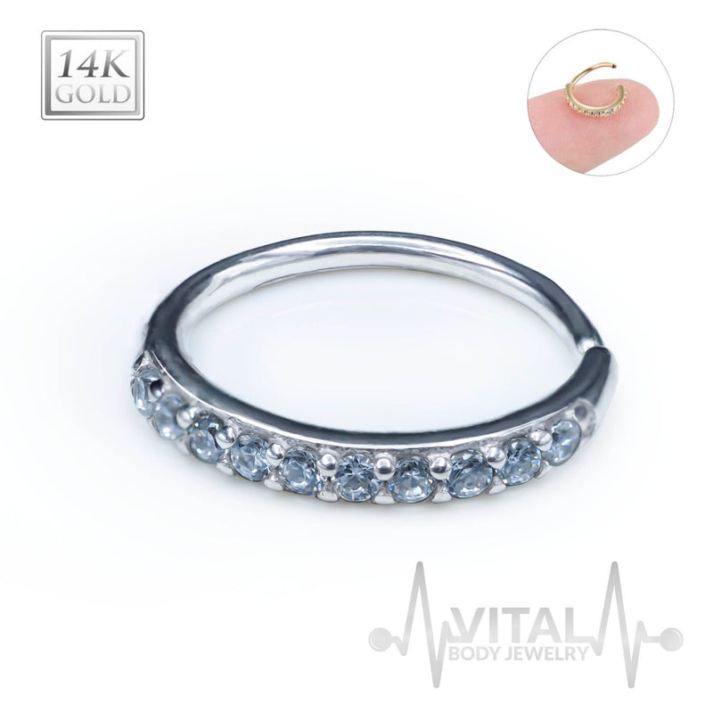 14K Gold 20G Bendable Nose Hoop Rings, with 10 CZ Gems. For Ear Cartilage, Eyebrow, Nose and More - Vital Body Jewelry