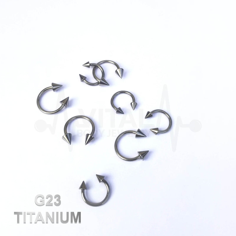14G G23 Titanium Septum Ring, Horseshoe, Curved Barbell, Circular Bent Barbell, Spike Ends