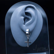 Pair of Cross Earrings in Black, Silver and Gold Colors, Hinged Hoop with Cross Dangle for Men and Women