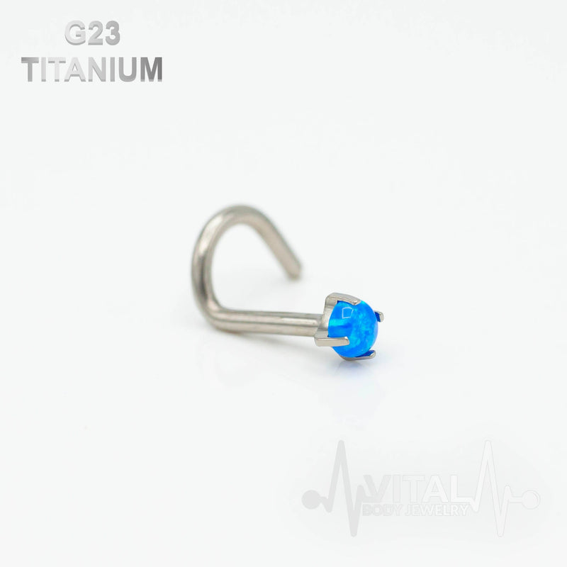 18G and 20G titanium corkscrew nose ring with 2.5mm opal stud for secure and comfortable wear