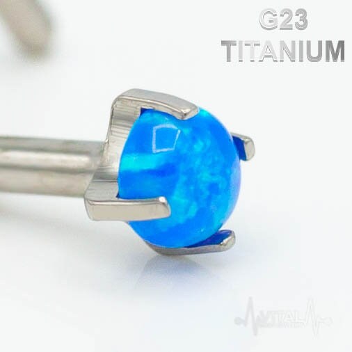 18G and 20G Opal Corkscrew Nose Ring, G23 Titanium, 2.5 MM Prong Set | Vital Body Jewelry