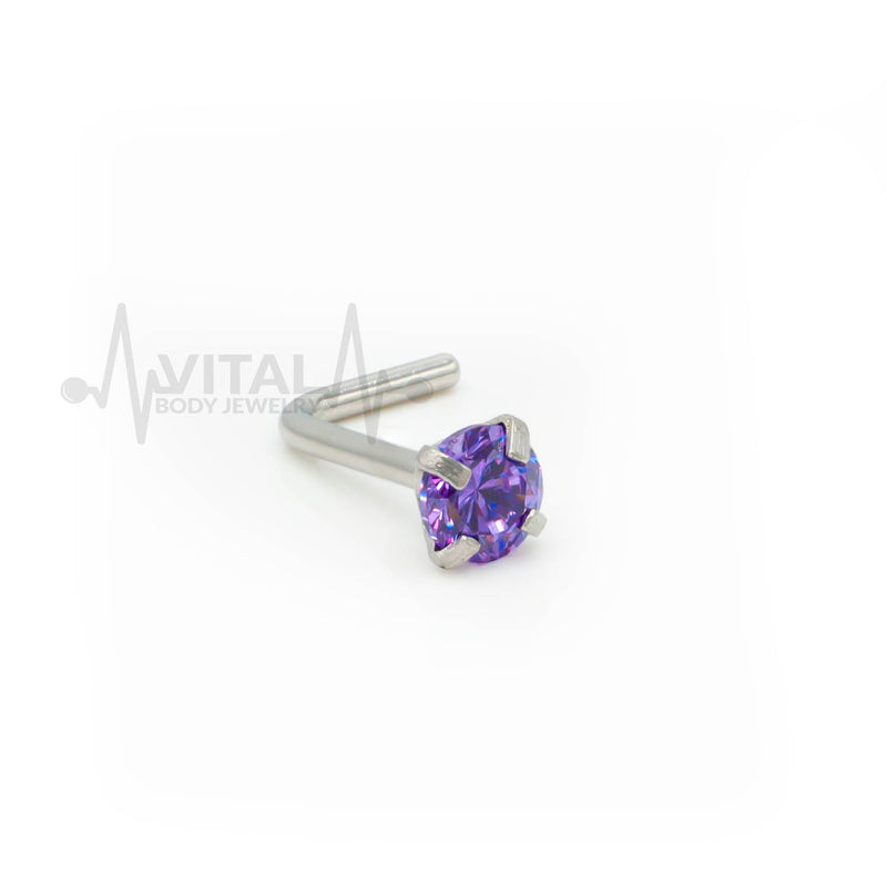 20G surgical steel L-bend nose stud with 3mm cubic zirconia gem for a sparkling touch and secure fit