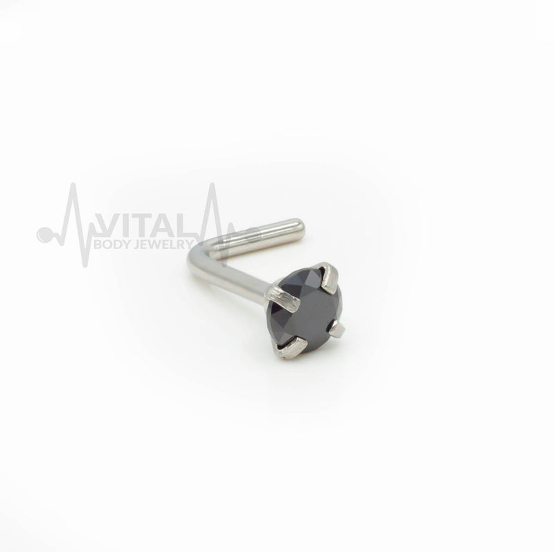 20G L Shaped Nose Stud with Colorful Gems, 3mm Cubic Zirconia Clear Gem, Surgical Steel