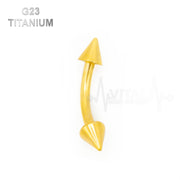 16G G23 Titanium Eyebrow Ring, Curbed Barbell with Spike Ends - Multiple Colors, Gold, Rose Gold, Black, Silver and Rainbow