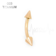 16G G23 Titanium Eyebrow Ring, Curbed Barbell with Spike Ends - Multiple Colors, Gold, Rose Gold, Black, Silver and Rainbow