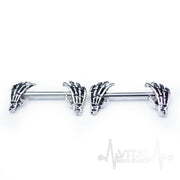 14G surgical steel nipple rings with unique skeleton hand design for striking body jewelry style and comfort