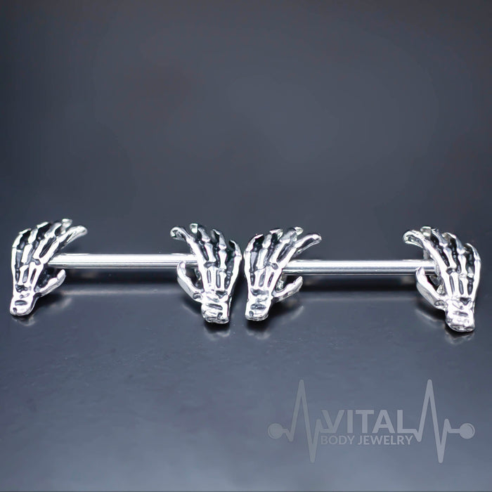 Pair of Skeleton Hand Nipple Rings 316L Stainless Steel Barbell