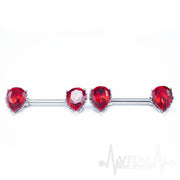 14G surgical steel nipple barbell with red Aurora Borealis cubic zirconia gems, externally threaded and double front facing design.