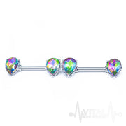 14G surgical steel nipple bars with Vitrail Medium cubic zirconia gems, designed with double front-facing gems for a dazzling look.