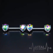 14G surgical steel nipple bars with Vitrail Medium cubic zirconia gems, featuring double front-facing design for a sparkling effect