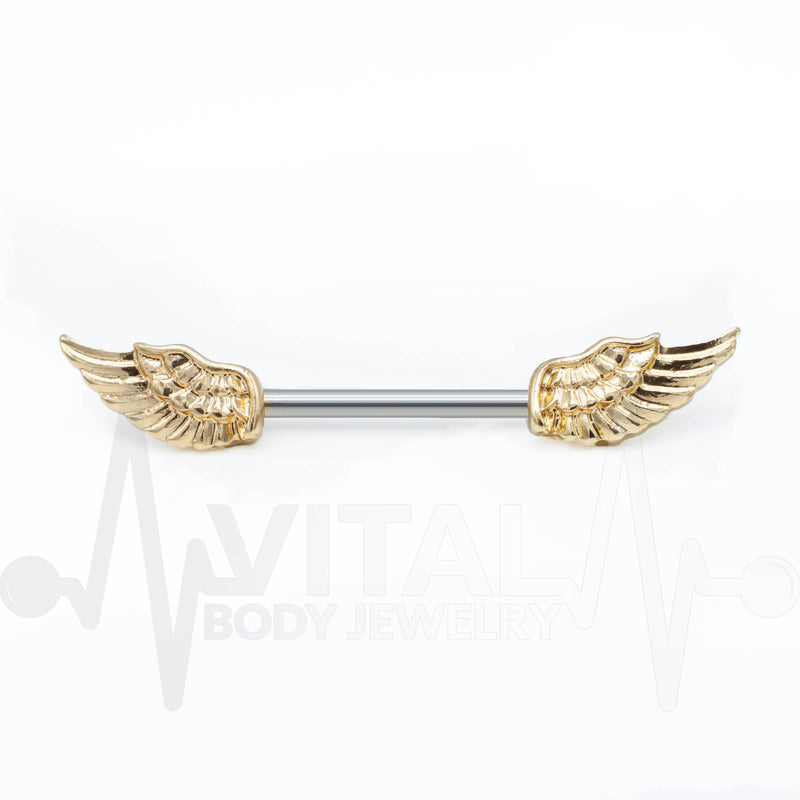14G surgical steel nipple bars with winged antique design and 6mm balls for a vintage aesthetic and comfortable wear