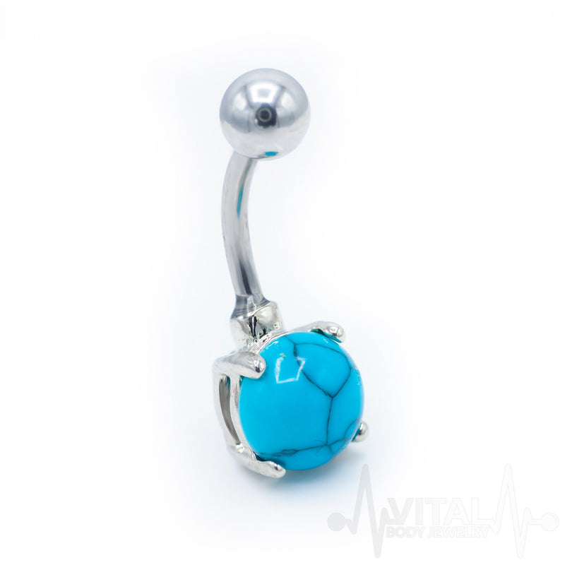 14G Turquoise and Howlite Stone Belly Button Ring, Surgical Steel, Externally Threaded