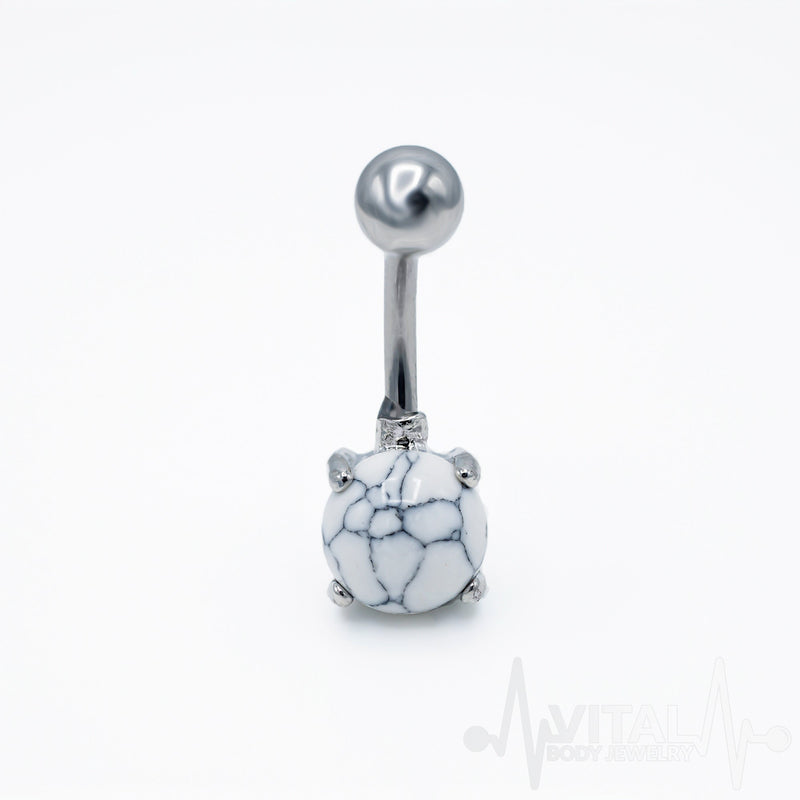 14G Turquoise and Howlite Stone Belly Button Ring, Surgical Steel, Externally Threaded