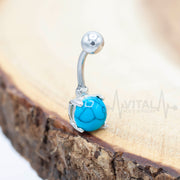 14G surgical steel belly button ring with turquoise and howlite stones, externally threaded design for easy wear and secure fit