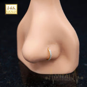 14K Gold 20G Bendable Nose Hoop Rings, with 10 CZ Gems. For Ear Cartilage, Eyebrow, Nose and More - Vital Body Jewelry