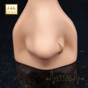 14K Gold 20G Bendable Nose Hoop Rings, with 10 CZ Gems. For Ear Cartilage, Eyebrow, Nose and More - Vital Body Jewelry