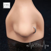 14K Gold 20G Bendable Nose Hoop Rings, with 10 CZ Gems. For Ear Cartilage, Eyebrow, Nose and More - Vital Body Jewelry