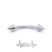 16G surgical steel eyebrow ring with spike ends, 3mm spikes for an edgy style and externally threaded for easy insertion