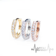 18G surgical steel hinged hoop earrings with cubic zirconia stones for versatile wear on nose, ears, or cartilage.