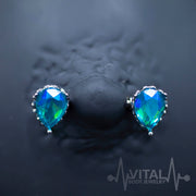 14G surgical steel nipple bars with aqua aurora borealis cubic zirconia gems in a teardrop design for vibrant sparkle