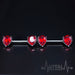 Pair of Red Nipple Bars, Aurora Borealis affect Nipple Rings, 14G, Double Front Facing Teardrop CZ Prong Set Active