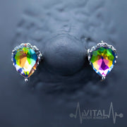 14G surgical steel nipple bars with Vitrail Medium cubic zirconia gems, featuring externally threaded design and 7mm ball ends.