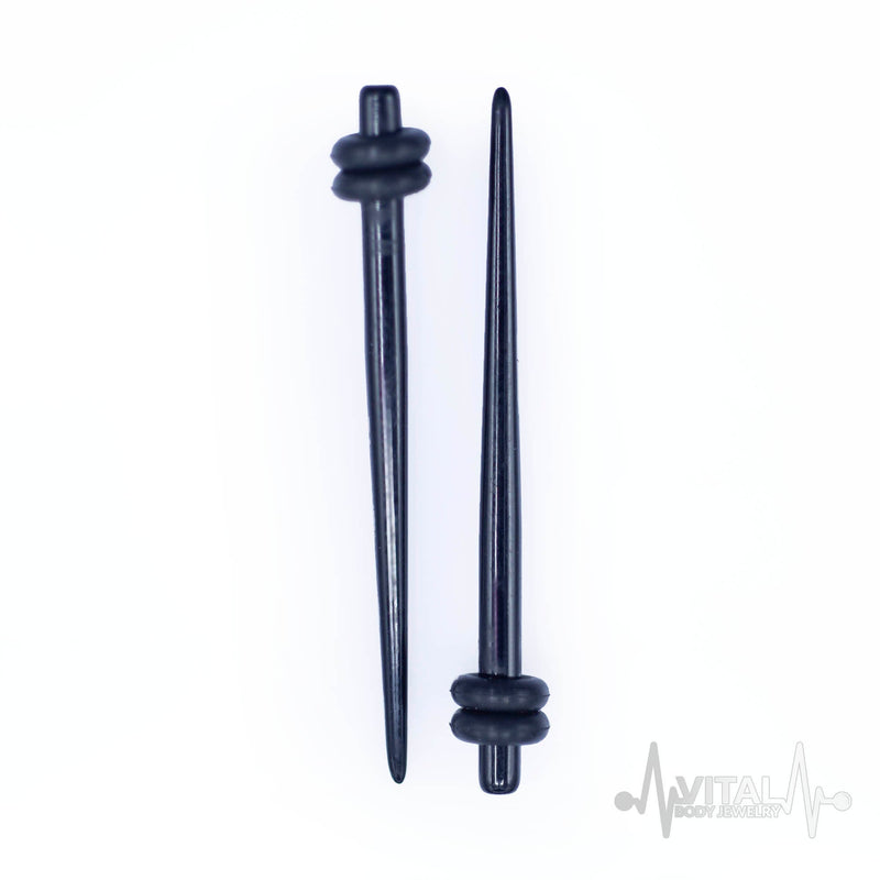 Pair of Black Acrylic Ear Stretchers, Lightweight 12G, 8G, 6G, 4G, 2G, 0G, 00G, 1/2"