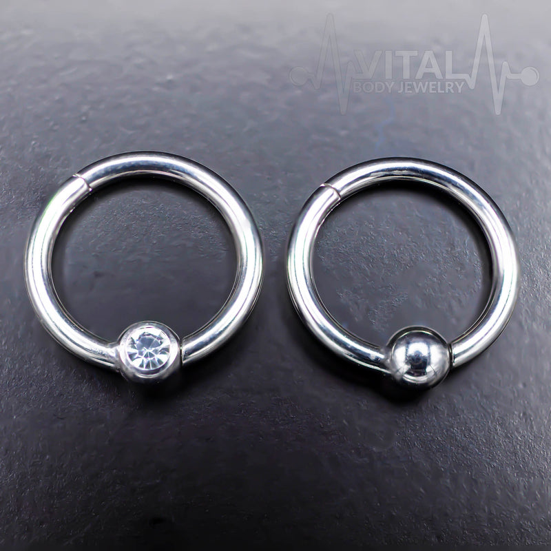 16G Hinged Captive Bead Nose Ring with Ball or CZ Gem,Fixed Ball for Earring, Tragus, Cartilage and more