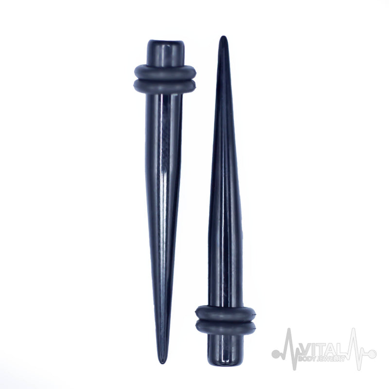 Pair of Black Acrylic Ear Stretchers, Lightweight 12G, 8G, 6G, 4G, 2G, 0G, 00G, 1/2"