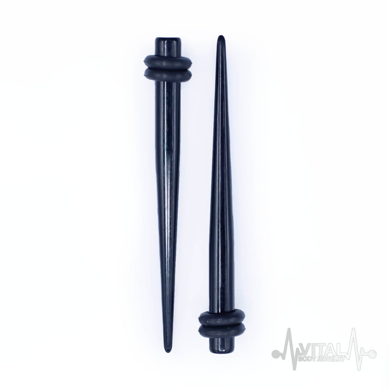 Pair of Black Acrylic Ear Stretchers, Lightweight 12G, 8G, 6G, 4G, 2G, 0G, 00G, 1/2"