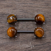 Pair of Semi-Precious Stones: Amethyst, Turquoise, Opalite and Tiger Eye - Surgical Steel Nipple Bars, 14G, Nipple Jewelry
