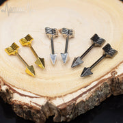 14G surgical steel nipple bars with arrow design, offering a stylish look for comfortable all-day wear.