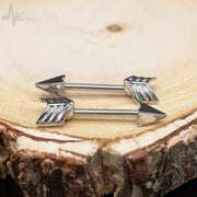 14G surgical steel nipple bars with arrow design for stylish body jewelry, lightweight and comfortable for all-day wear