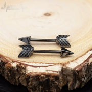 Pair of Arrow Nipple Bars Rings , 316L Surgical Steel Barbell
