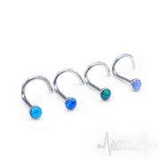 20G surgical steel corkscrew nose ring with vibrant multicolor opal for a secure fit and stylish flair