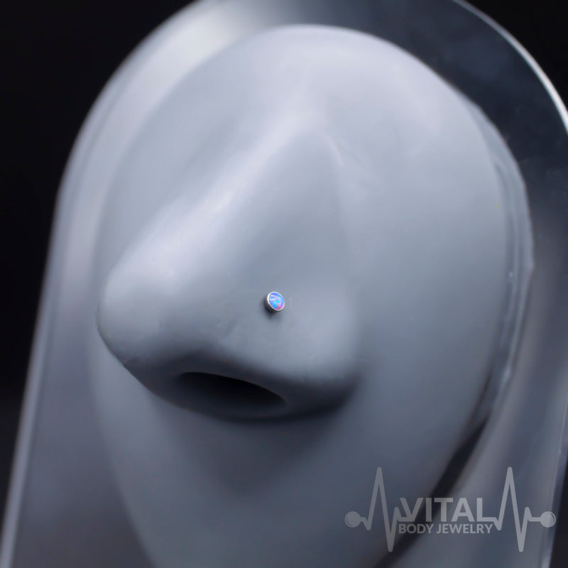 Small 20G Opal Nose Ring Cork Screw, Press Fit, 316L Surgical Steel, Multicolor - Vital Body Jewelry
